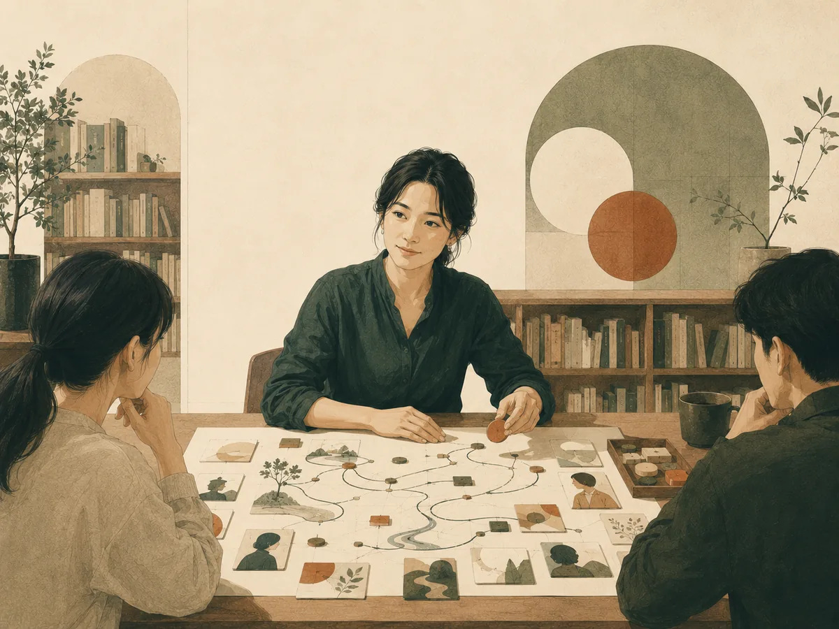 INFJ 提倡者人格圖解:引導者與他人圍繞人生路徑圖深入交流